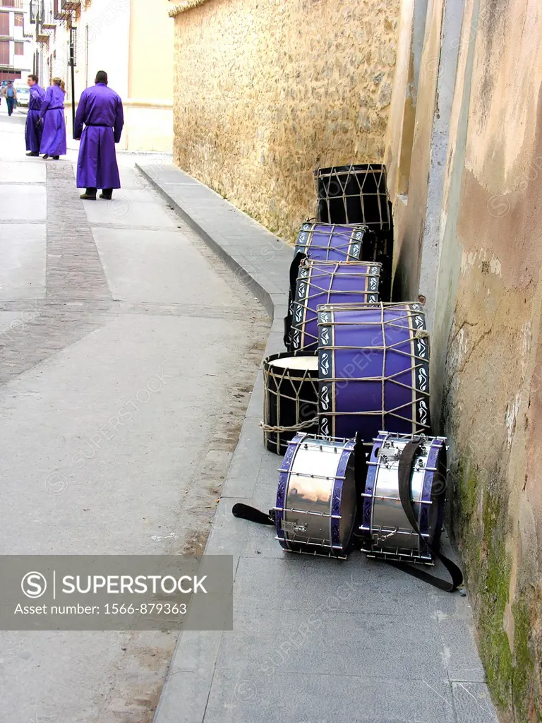 Drums on the street,Rubielos de Mora, Gudar mountains ,Teruel ,Aragon, Spain