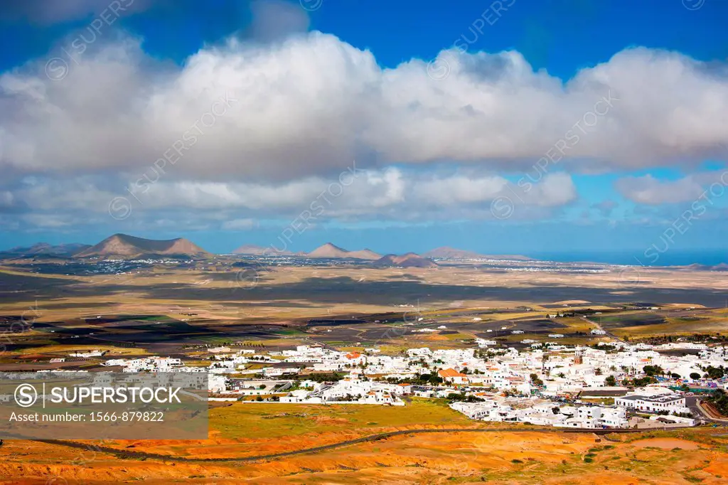 View of Teguise from Santa Bárbara of Guanapay Castle at Teguise, Lanzarote  Canary Islands, Spain