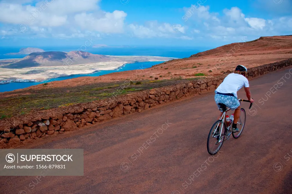 Bicycle route in Lanzarote, Canary Islands, Spain