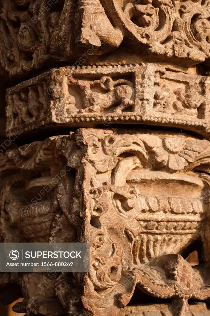 Detail of carvings, Quwwat-ul-Islam the Might of Islam mosque in Qutb Minar Complex, New Delhi, India
