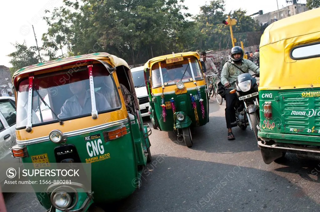 Busy traffic in Old Delhi, India
