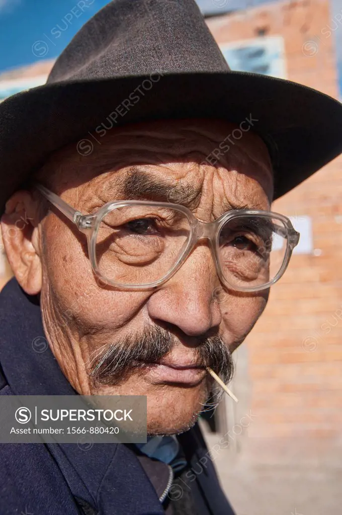 portrait of an old Kazakh man the Altai Region of Bayan-Ölgii in Western Mongolia