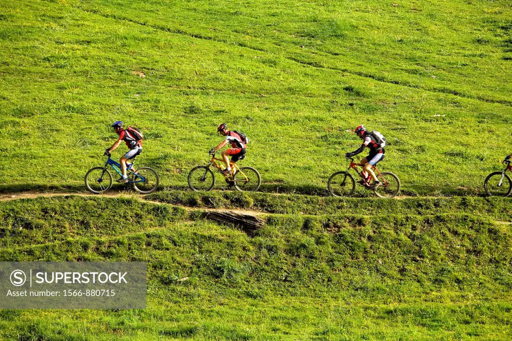 Cyclists near Montgarri,Aran Valley,Pyrenees, Lleida province, Catalonia, Spain