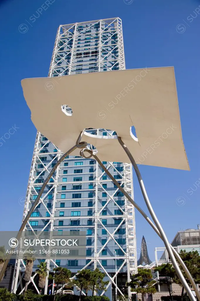 David and Goliath sculpture, Hotel Arts and Mapfre Tower, Barcelona, Spain