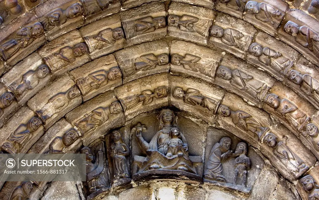 Betren village  Sant Esteve church Detail of main gate,Aran Valley,Pyrenees, Lleida province, Catalonia, Spain