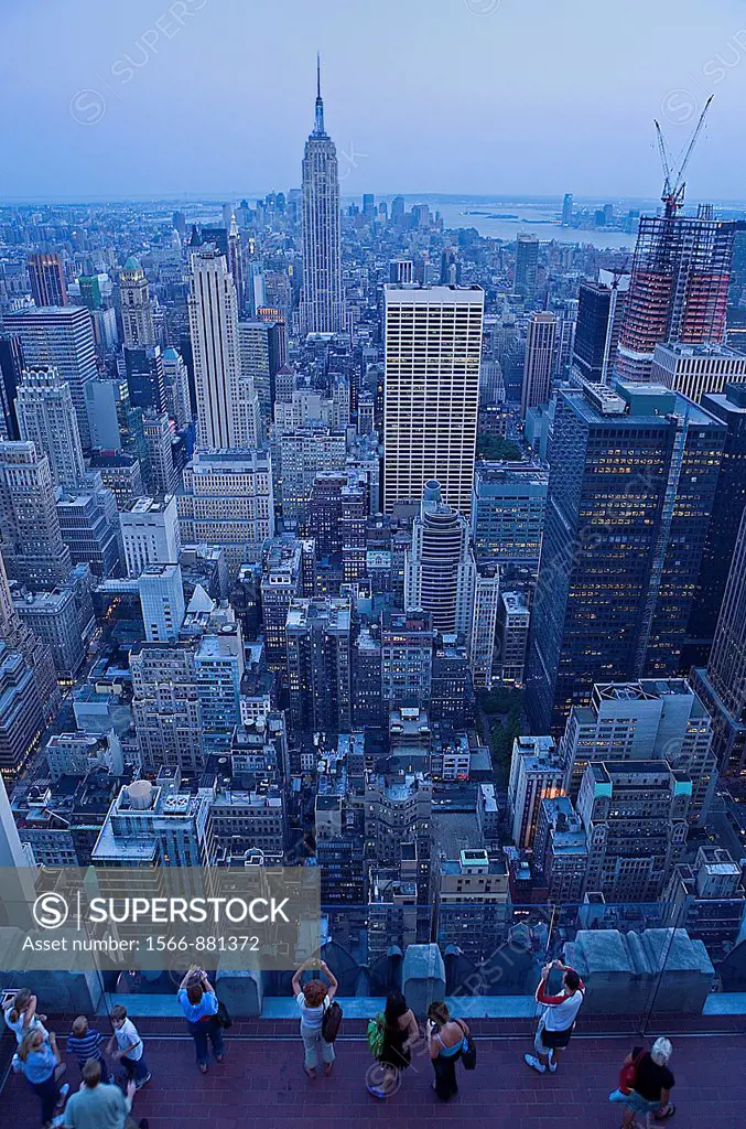 Skyline of Manhattan with Empire state building, as Seen from Top of Rockefeller Center  New York City, USA