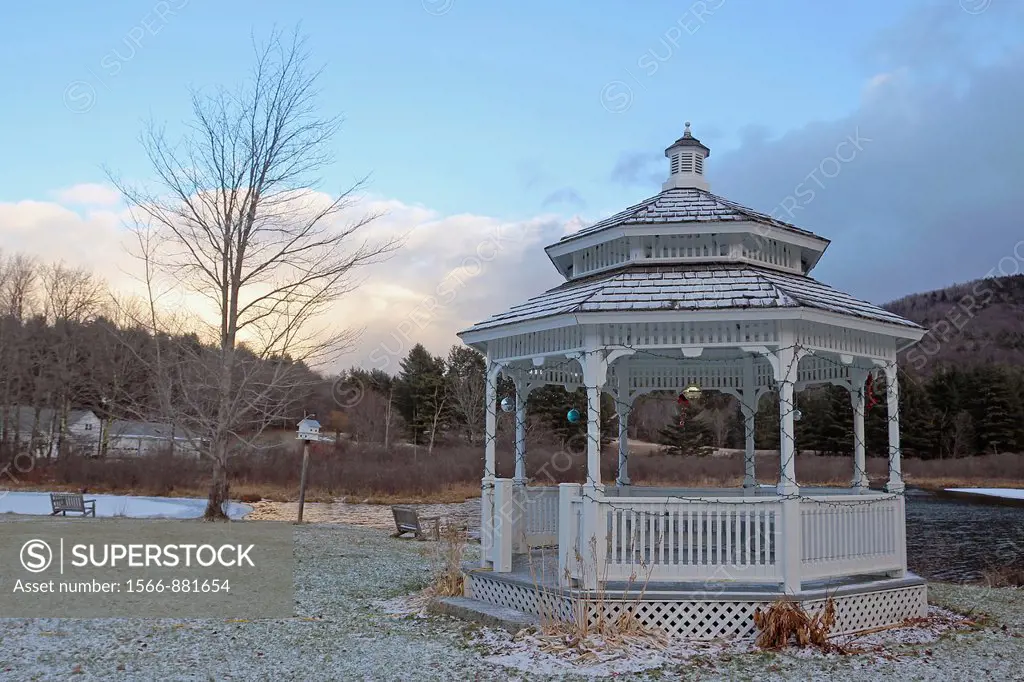 Bandstand decorated with Christmas ornaments, in Rowe, Massachusetts, United States
