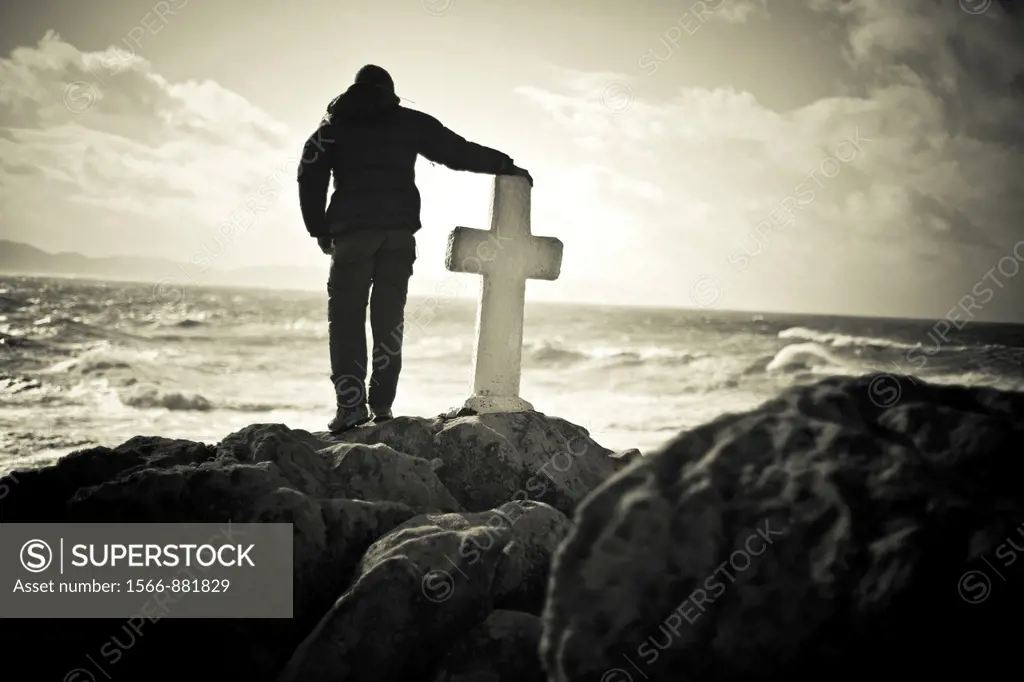 Death ´percebeiros´ barnacles fishermen memorial crosses on Punta del Roncudo, Costa da Morte  La Coruña province, Galicia, Spain
