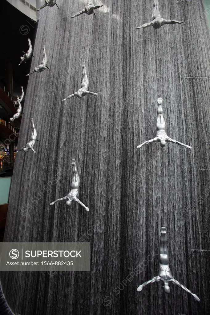 The Waterfall inside the shopping center at Dubai Mall, Dubai, United Arab Emirates