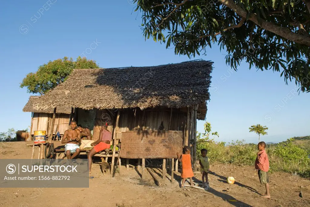 roughly built hut on Mount Passot, Nosy Be island, Republic of Madagascar, Indian Ocean
