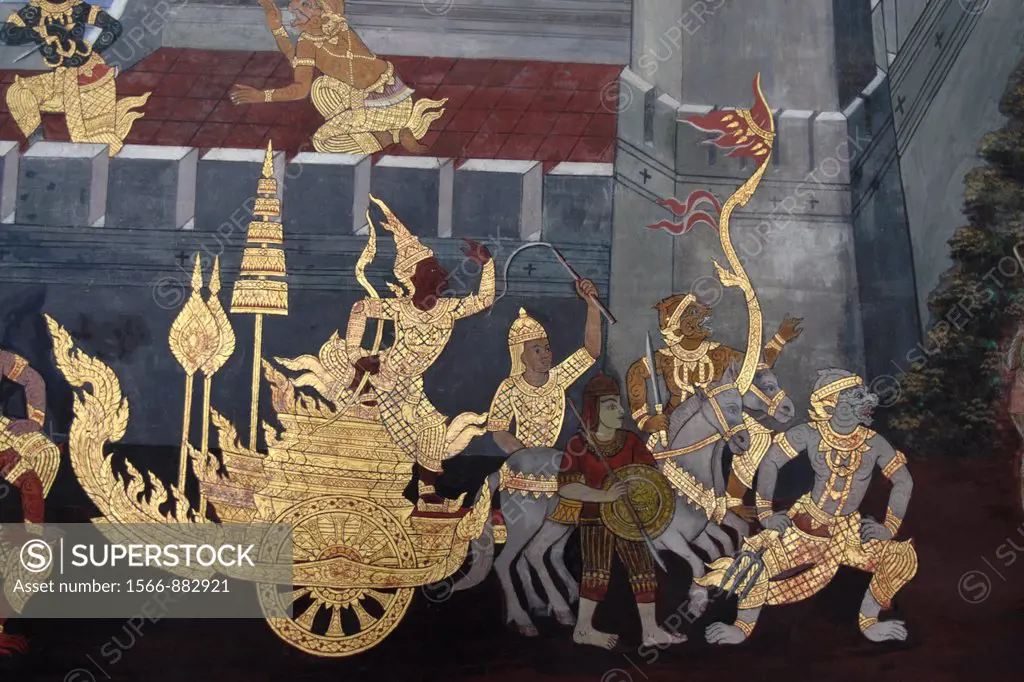 Mural paintings at the Grand Palace, Bangkok, Thailand