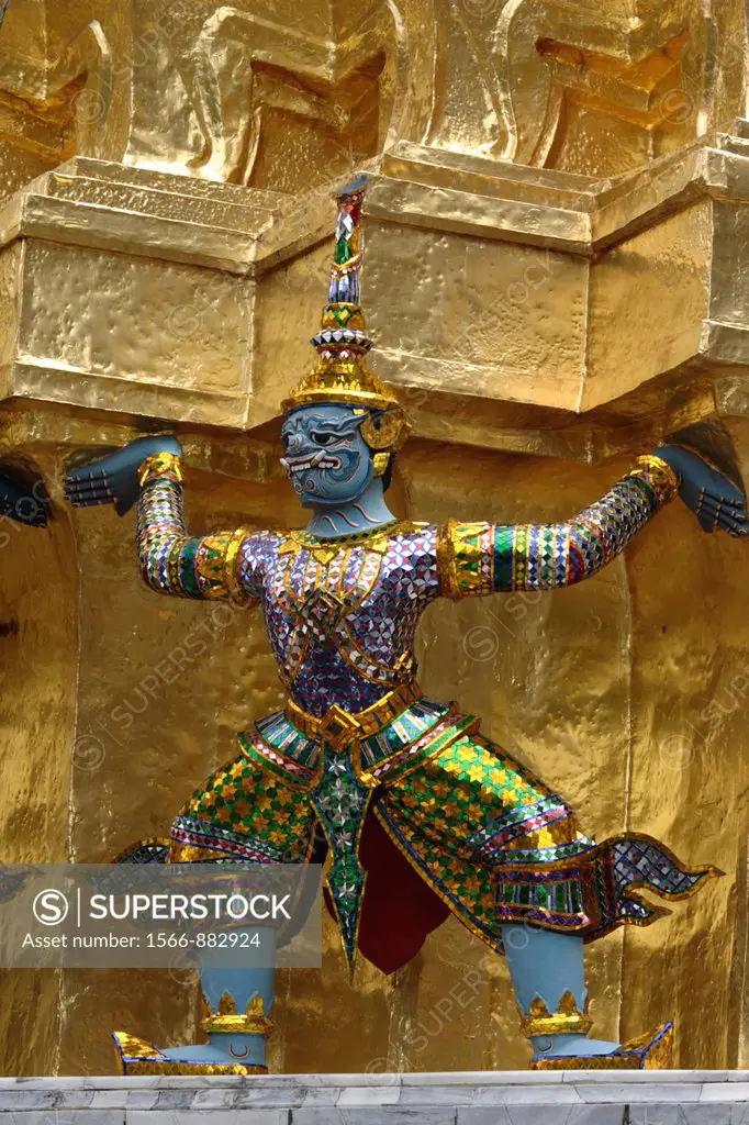The statue of Demon Yaksha at golden chedi, Wat Phra Kaeo palace, Bangkok, Thailand