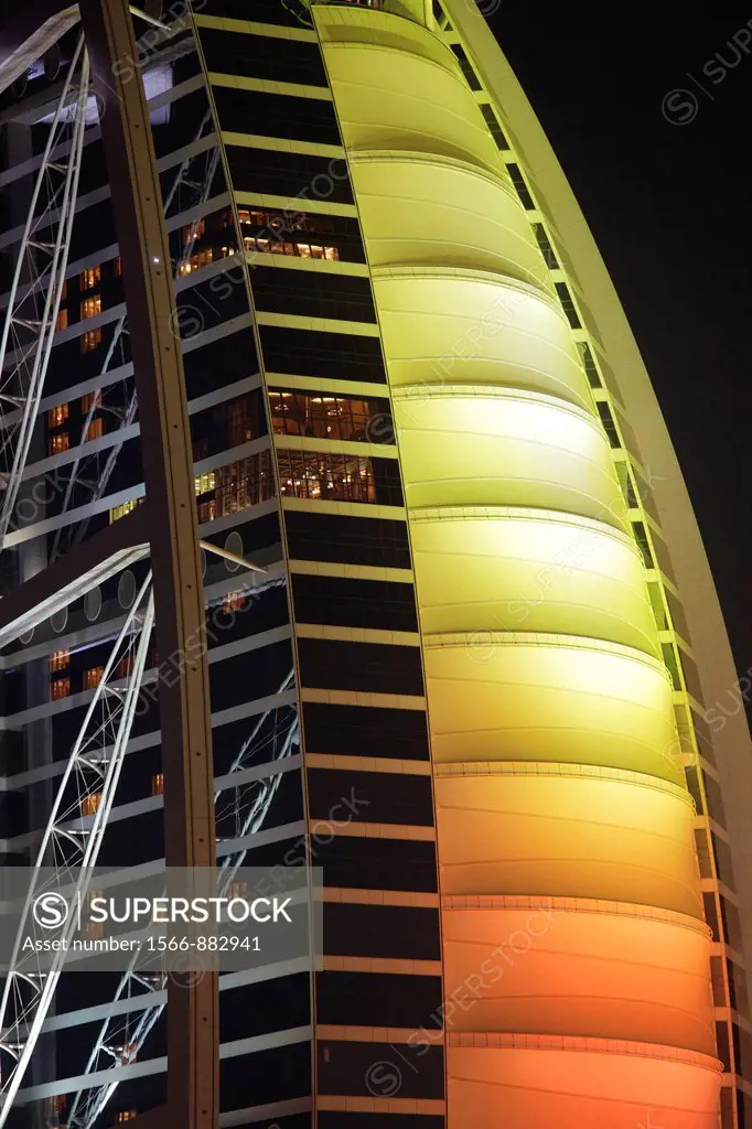 Burj Al Arab hotel at night, Dubai, United Arab Emirates UAE