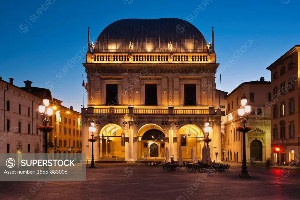 Renaissance-building Loggia, at Square Piazza della Logia, now municipal administration, Brescia, Lombardy, Northern Italy, Italy, Europe