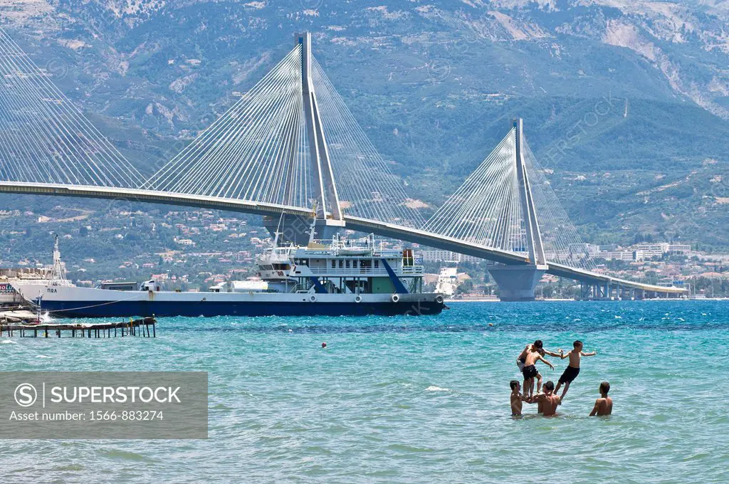 The Rio - Antirrio bridge, near Patras, linking the Peloponnese with mainland Greece accross the Gulf of Korinth