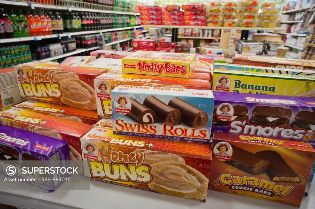 A selection of Little Debbie brand cakes in the grocery department in a store in New York