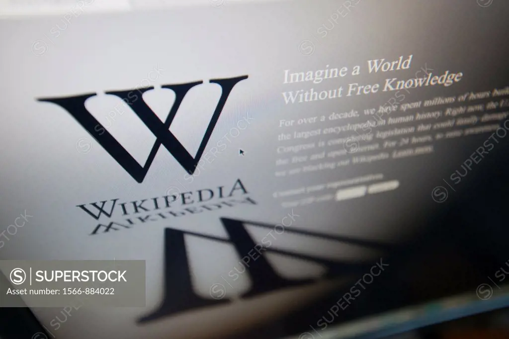 The Wikipedia English language website is seen on Wednesday, January 18, 2012 during their protest over the legislation in Congress concerning online ...