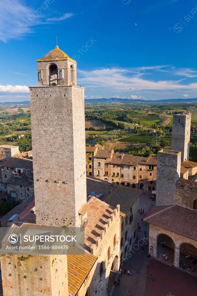 View from tower above San Gimignano, UNESCO World Heritage, Siena province, Tuscany, Italy, Europe