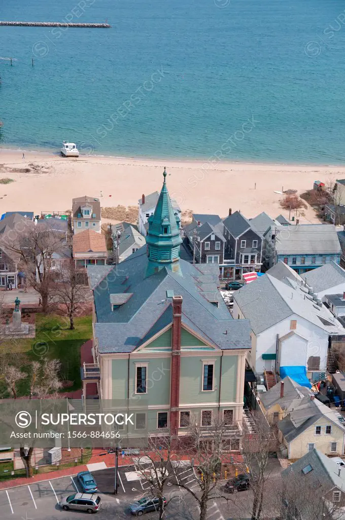 Provincetown town hall from the height of Pilgrim Monument, Cape Cod