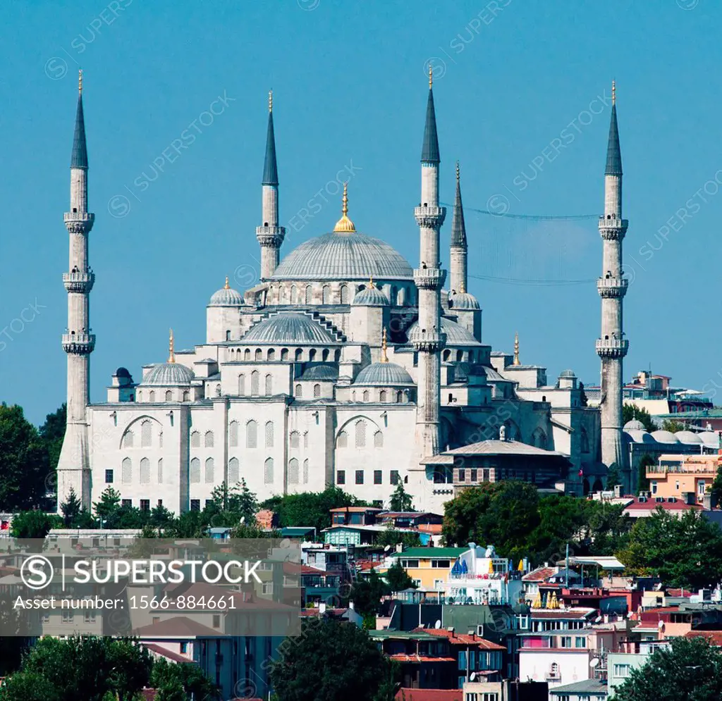 The iconic Blue Mosque in Istanbul, seen from the Bosporus  Turkey