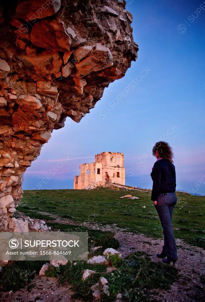 Castillo de la Estrella from the ruins of the wall surrounding the castle Teba, Malaga, Andalusia, Spain