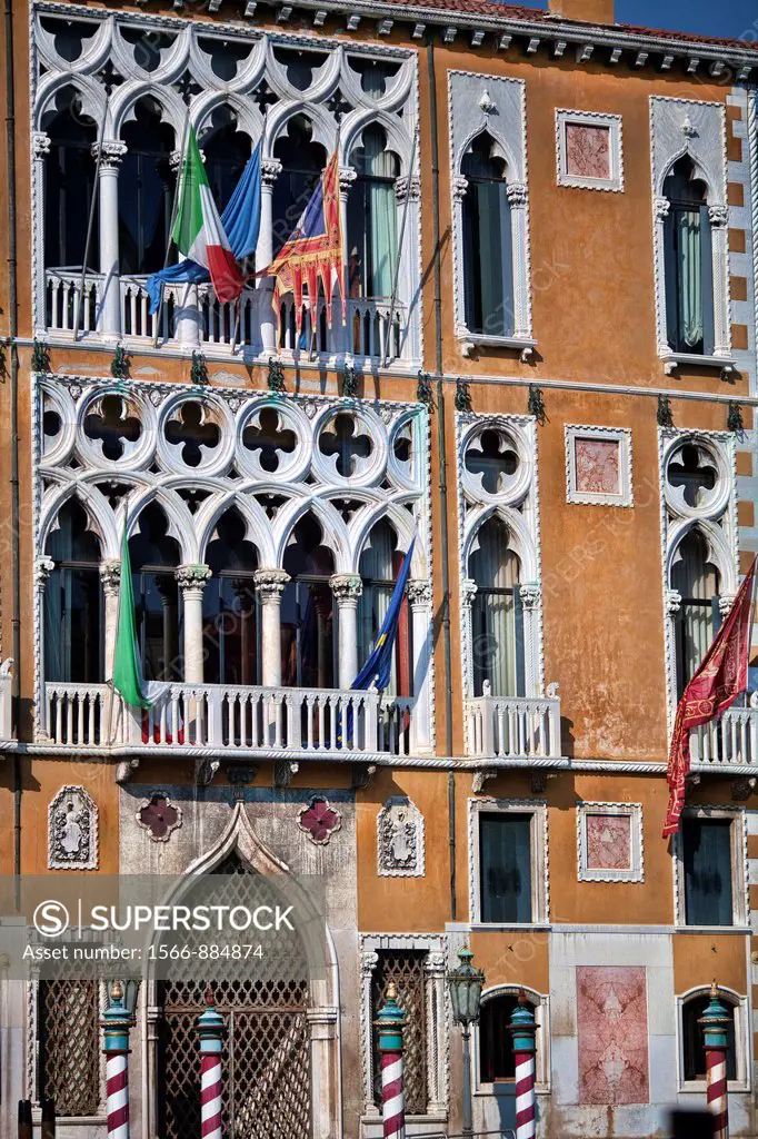Main facade of the ISTITUTO VENETO DI SCIENZE, LETTERE ED ARTI, Palazzo Cavalli-Franchetti, San Marco sestiere, Venice, Italy