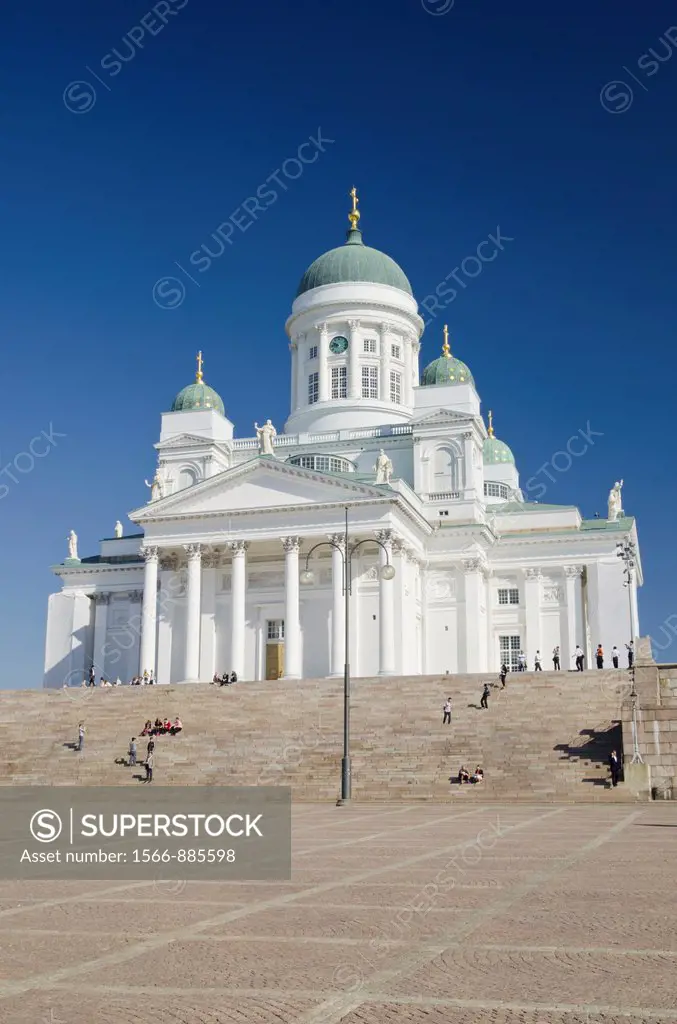White neoclassical style Lutheran cathedral, the Tuomiokirkko, designed by Carl Ludvig Engel, completed in 1852, Helsinki, Finland