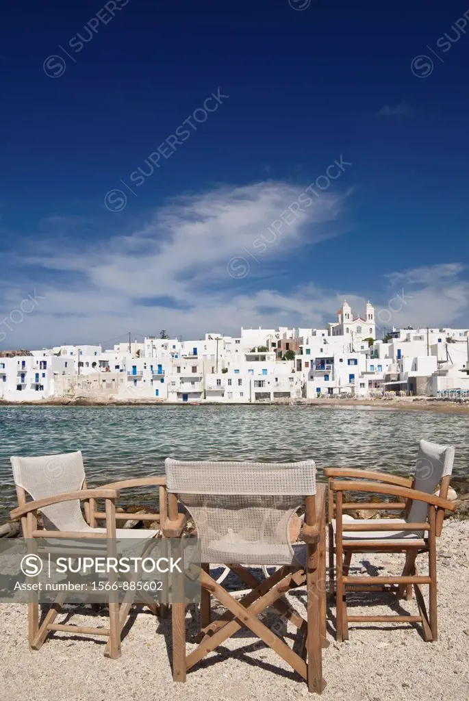 Naoussa waterfront tables and chairs, Paros Island, Cyclades, Greece