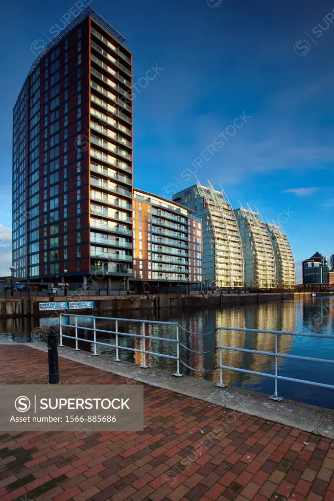 England, Greater Manchester, Salford Quays  NV apartments located along the Manchester Ship Canal in Salford