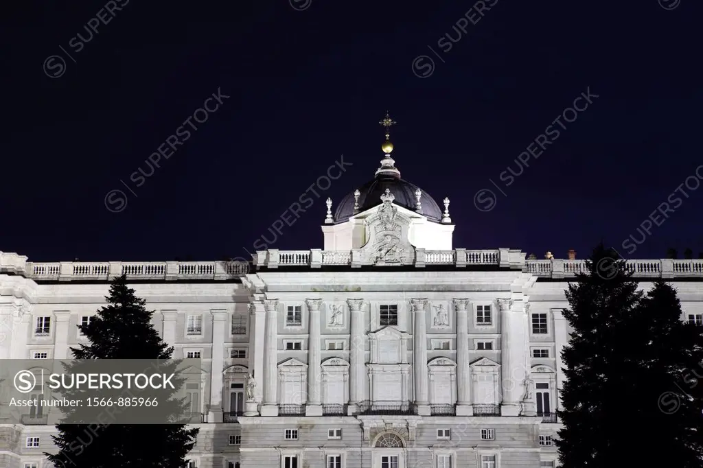 Royal palace seen from Sabatini gardens, Madrid, spain