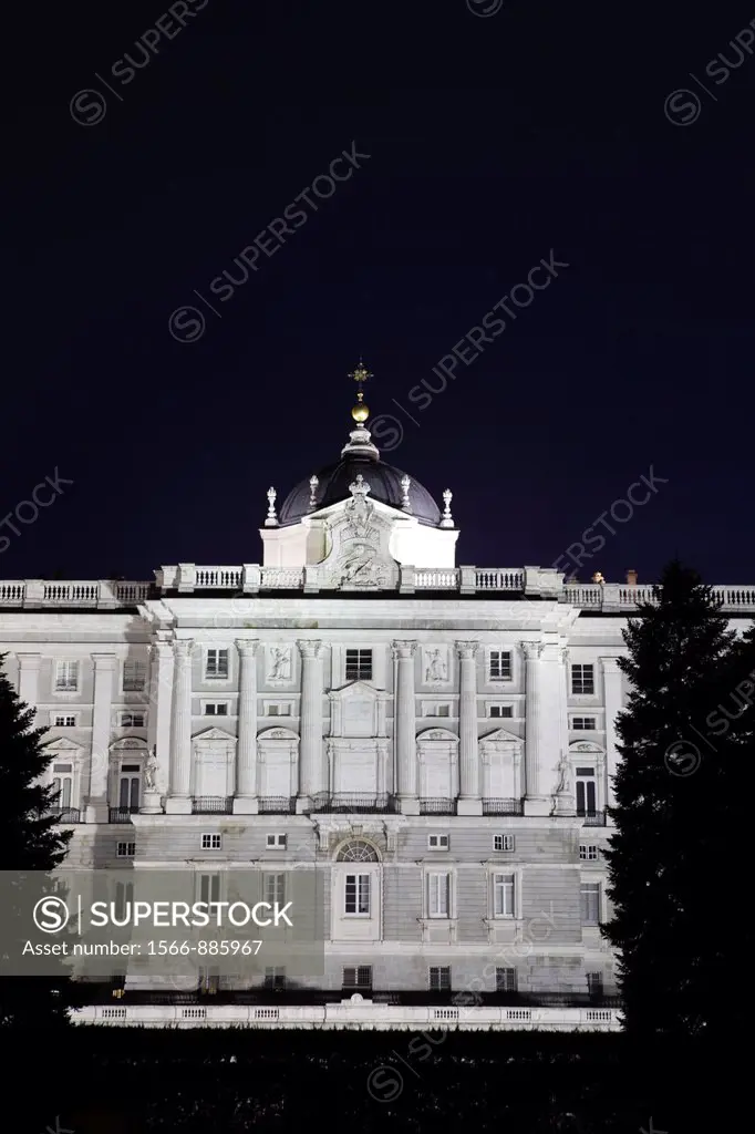 Royal palace seen from Sabatini gardens, Madrid, spain