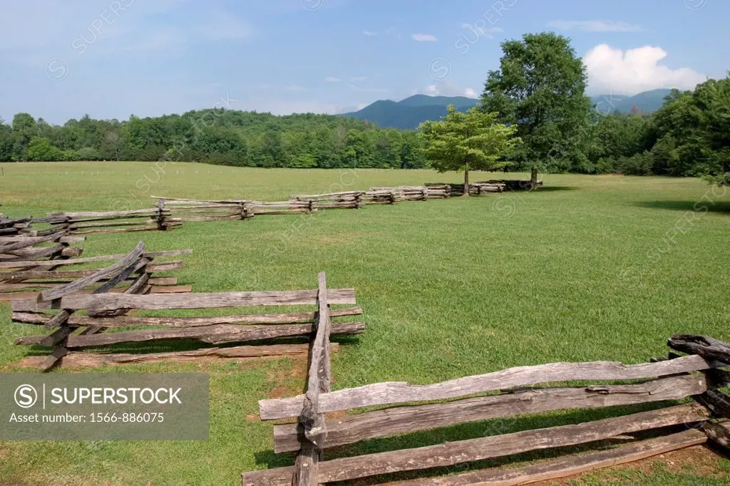Spilt rail fence in Cades Cove in the Great Smoky Mountains National Park, Tennessee