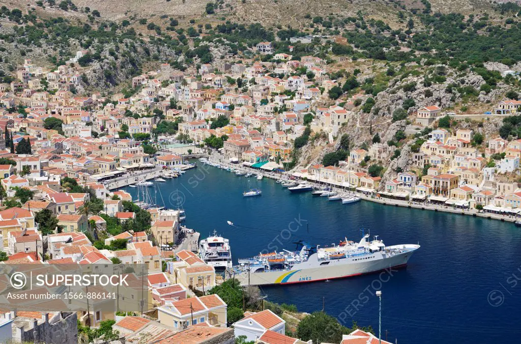 View of Gialos harbour, Symi Island, Greece