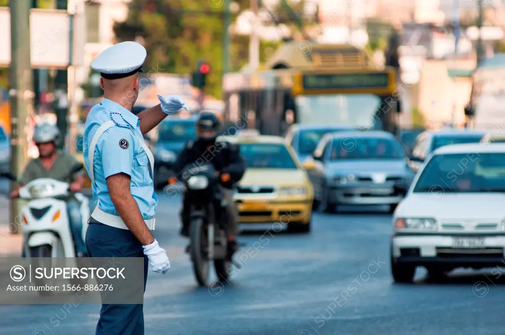 Traffic cop in Piraeus, Athens, Greece