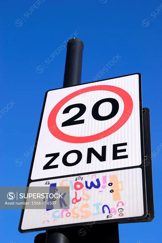 20 miles per hour speed limit zone road sign