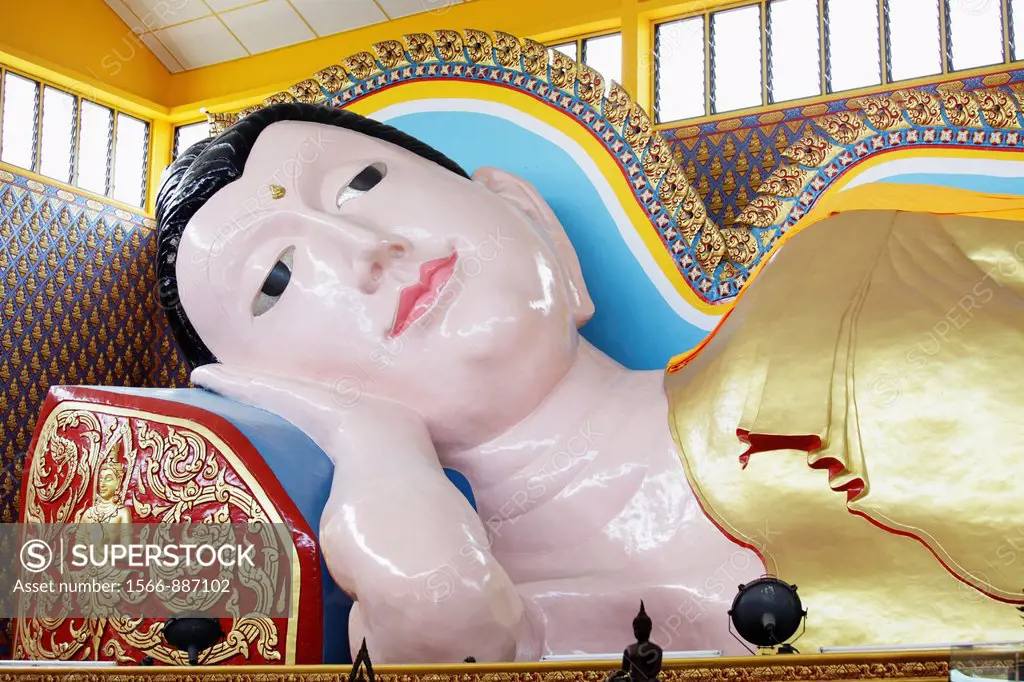 Detail of the reclining Buddha in Wat Chayamangkalaram Temple, Penang, Malaysia