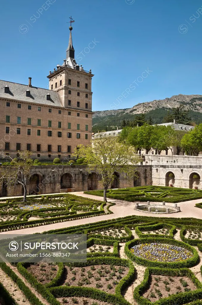 Formal gardens in the Monastery of San Lorenzo de El Escorial, Comunidad de Madrid, Spain