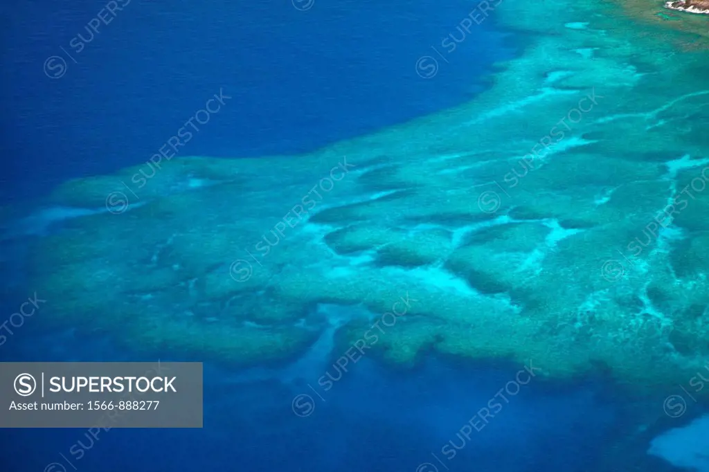 Aerial vew of coral reef near Monuriki Island, Mamanuca Islands, Fiji