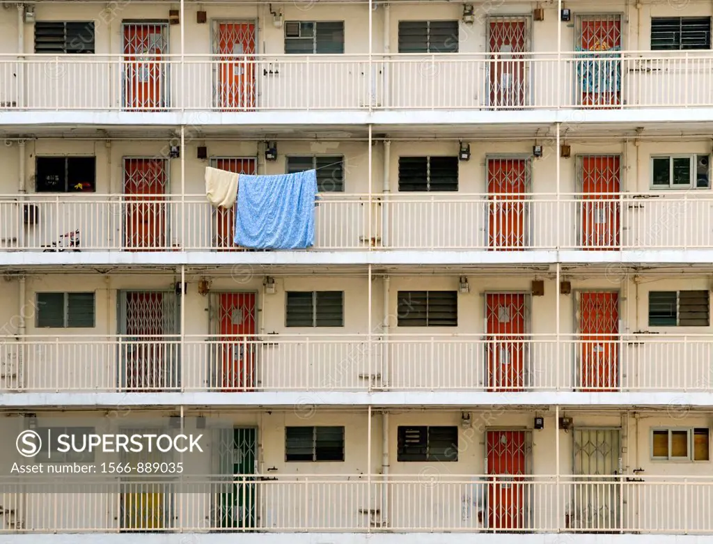 Laundry hanging at the So Uk Housing Estate, one of the first public housing estates built in Hong Kong in 1960 soon to be demolished