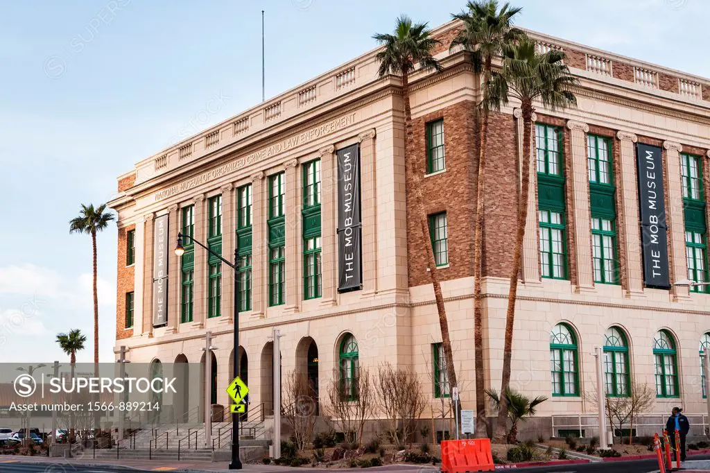 Exterior view of the Mob Museum opened in a former courthouse in Las Vegas on February 14, 2012  The $42 million dollar museum features exhibits on or...