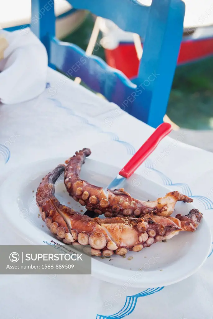 Octopus tentacles meze on the Greek Island of Milos