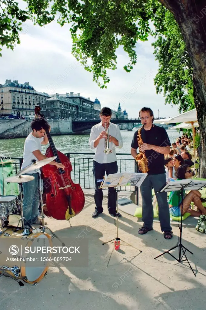 Paris, France, Public Events, Free Jazz Band Performing on Seine River Quai at Paris Plage