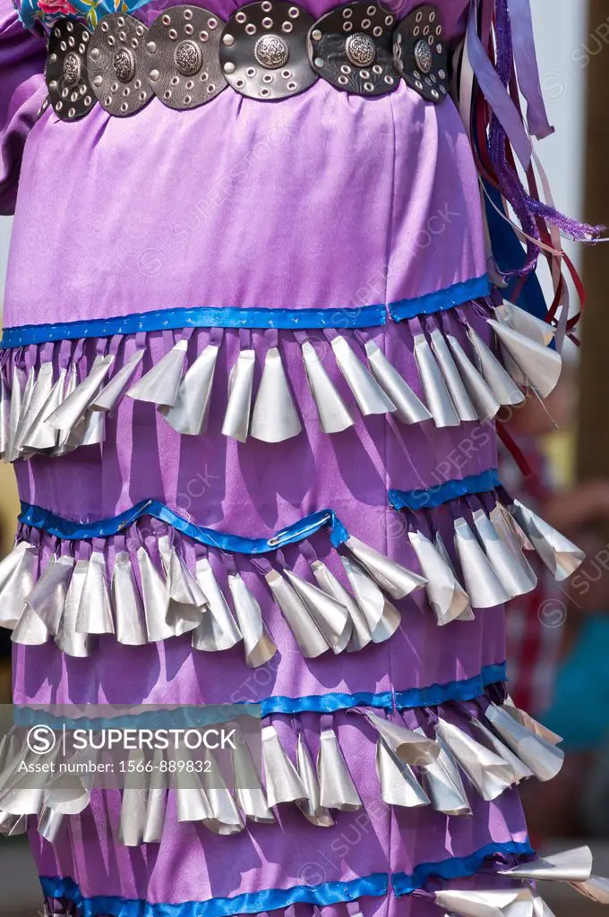 Detail of jingle dress, Women´s jingle dance, Pow-wow, Blackfoot Crossing Historical Park, Alberta, Canada