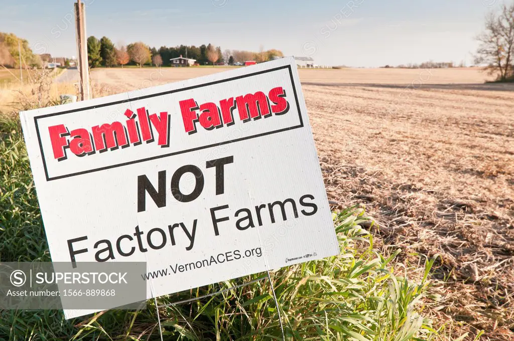 Family Farms Not Factory Farms, sign, near Viroqua, Wisconsin, USA