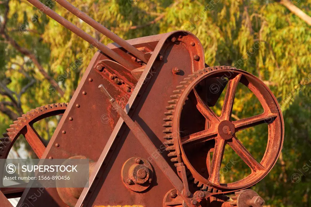 Rusty cog wheel on historic gold rush relic, Pine Creek, Northern Territory, Australia