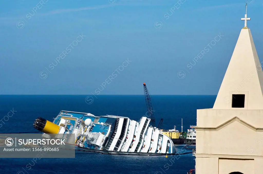 Costa Concordia ship wreck on Giglio Island, Tuscany, Italy