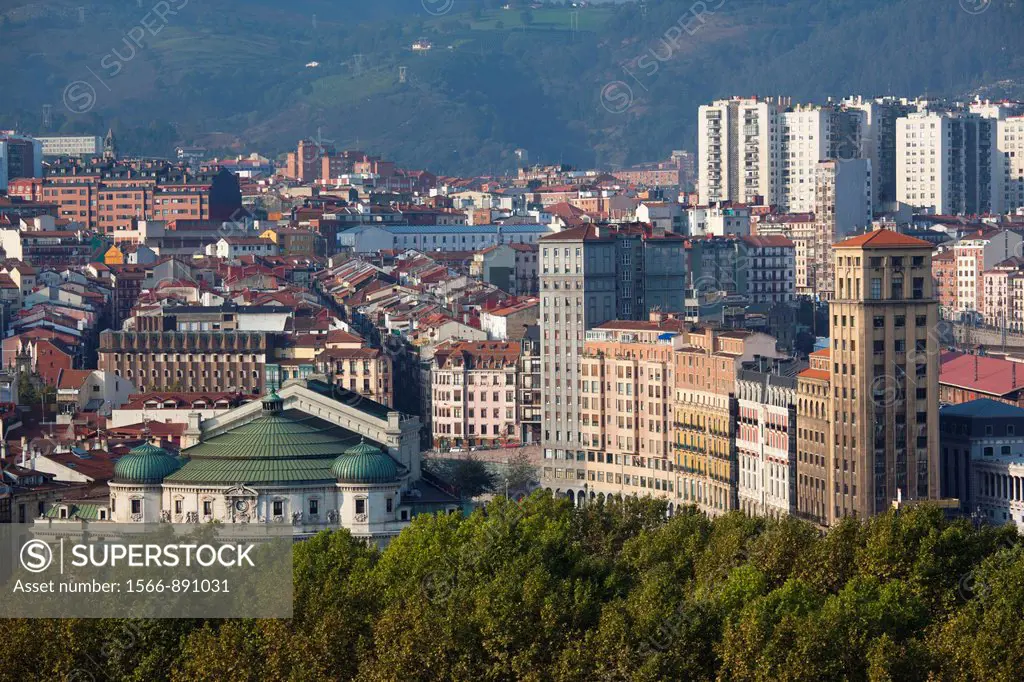 Spain, Basque Country Region, Vizcaya Province, Bilbao, elevated view of central Bilbao the Parque Etxebarria park