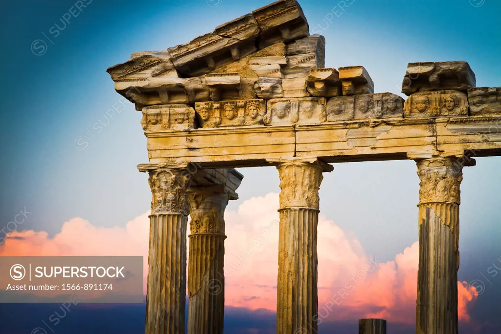 Temple of Apollo at sunset  Side ancient city  Province of Antalya  Mediterranean coast  Turkey