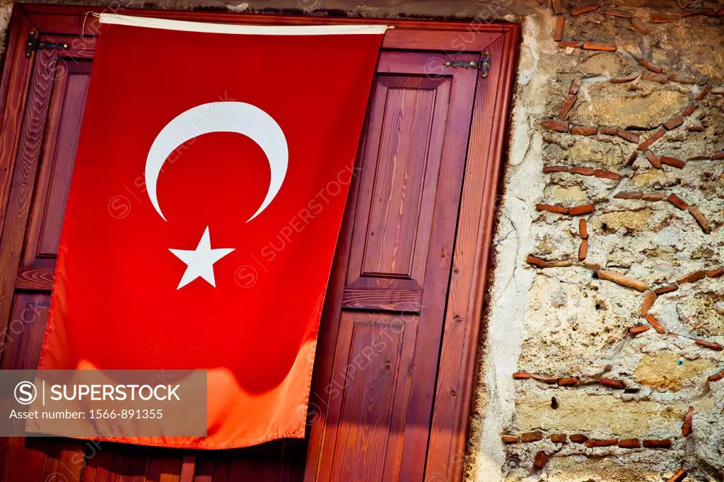 Turkish flag  Kaleköy  Antalya province  Mediterranean coast  Turkey