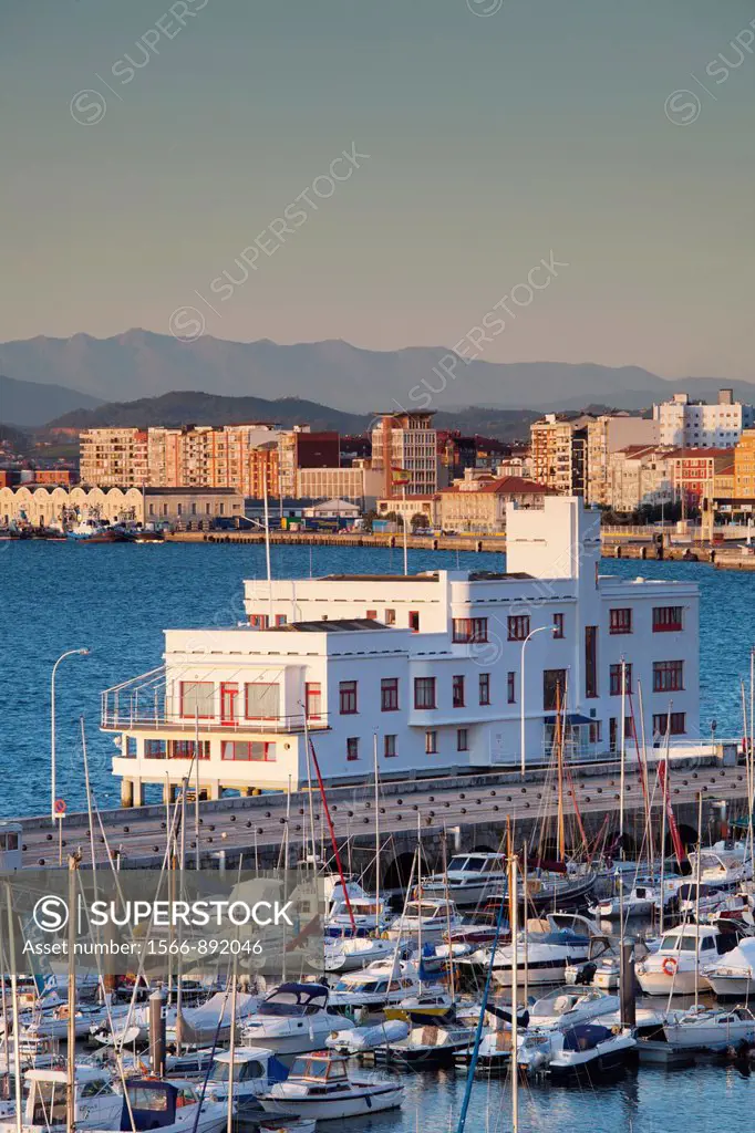 Spain, Cantabria Region, Cantabria Province, Santander, elevated view of the harborfront